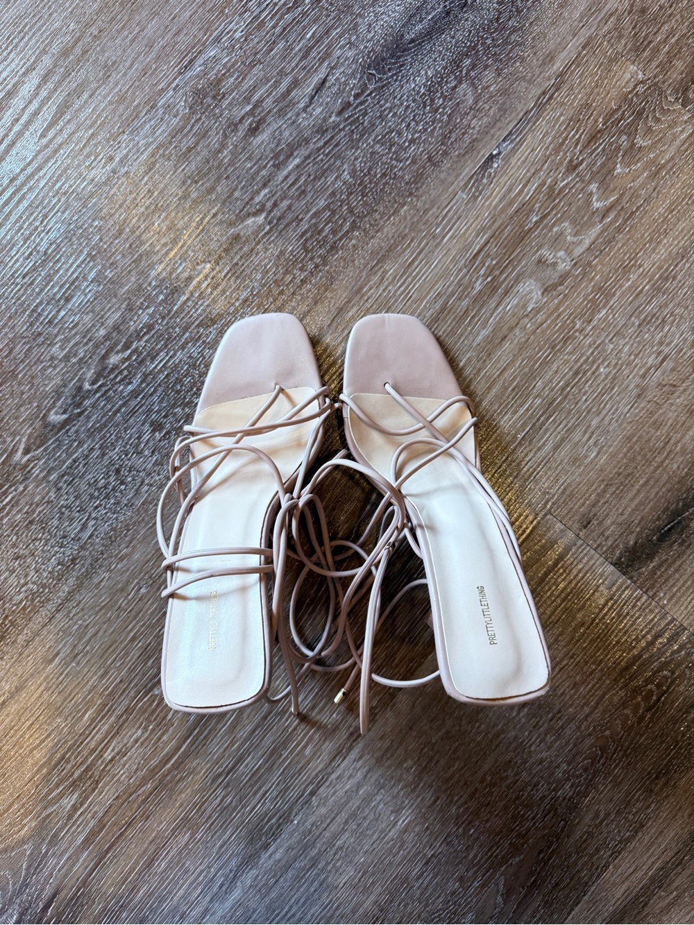 Strappy Lace-Up Square Toe Sandals in Blush